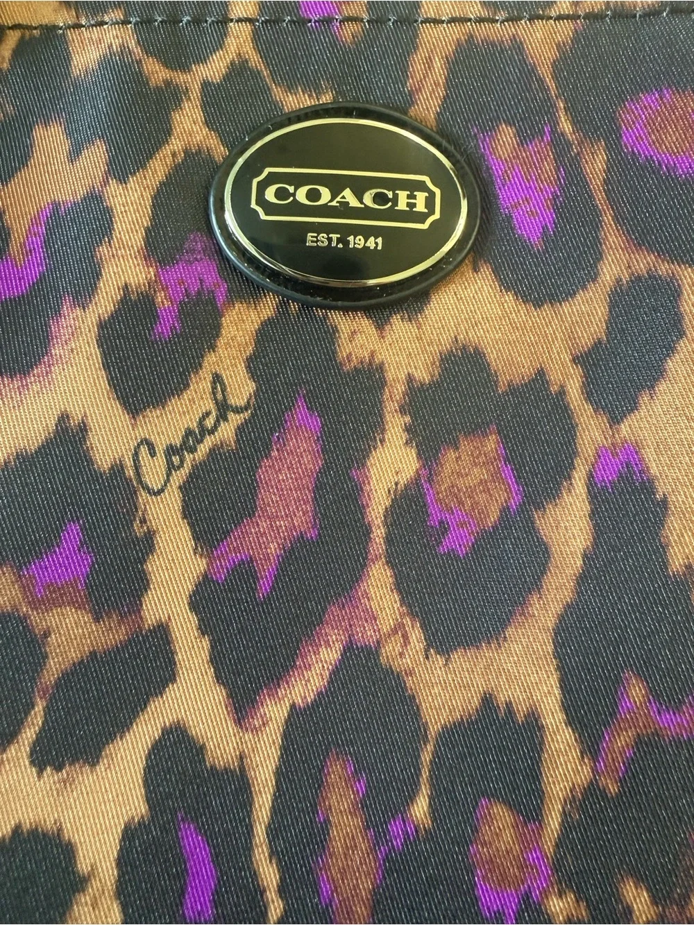 New with tag COACH Leopard-Print Tote with Purple Accents